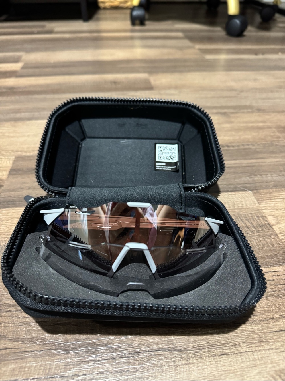Men's Black and White Sports Sunglasses with Brown Lenses